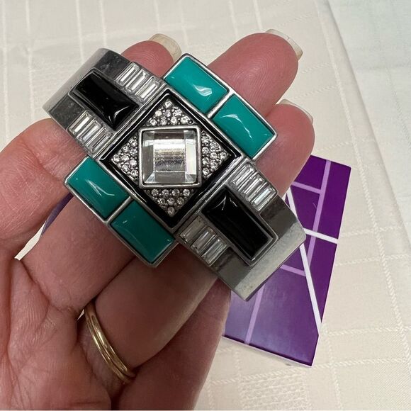 Lia Sophia Art Deco Nouvelle Bangle Hinged Bracelet matte silver NEW - Picture 9 of 10